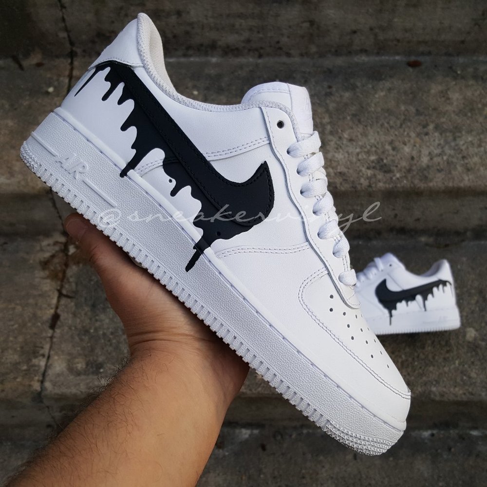 Nike Air Force 1 Low White Black Paint Drip Custom NWT